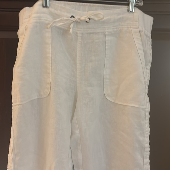 Athleta 100 % white  Linen Pants size 14 w/ front and back pocket’s,drawstring - Picture 2 of 7